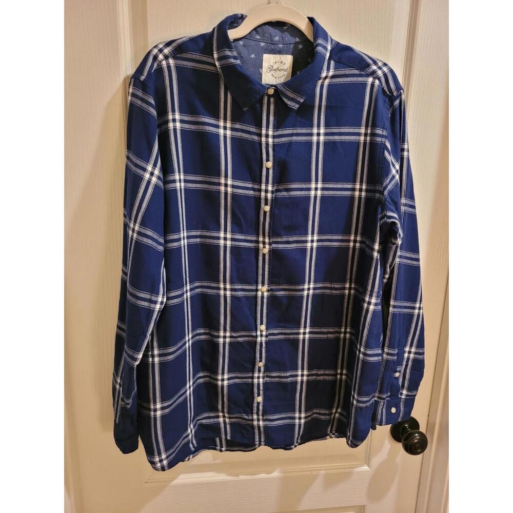 Jacks Girlfriend Blue Western Style Flannel Snap Button Shirt XL